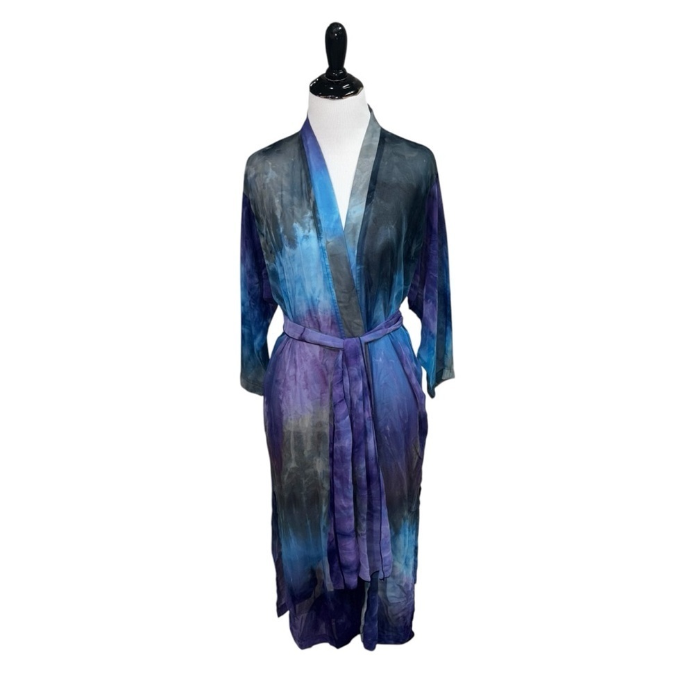 A Touch of Class Women's S / M Vintage Robe Kimono 1980's Tie-Dye Sheer Belted